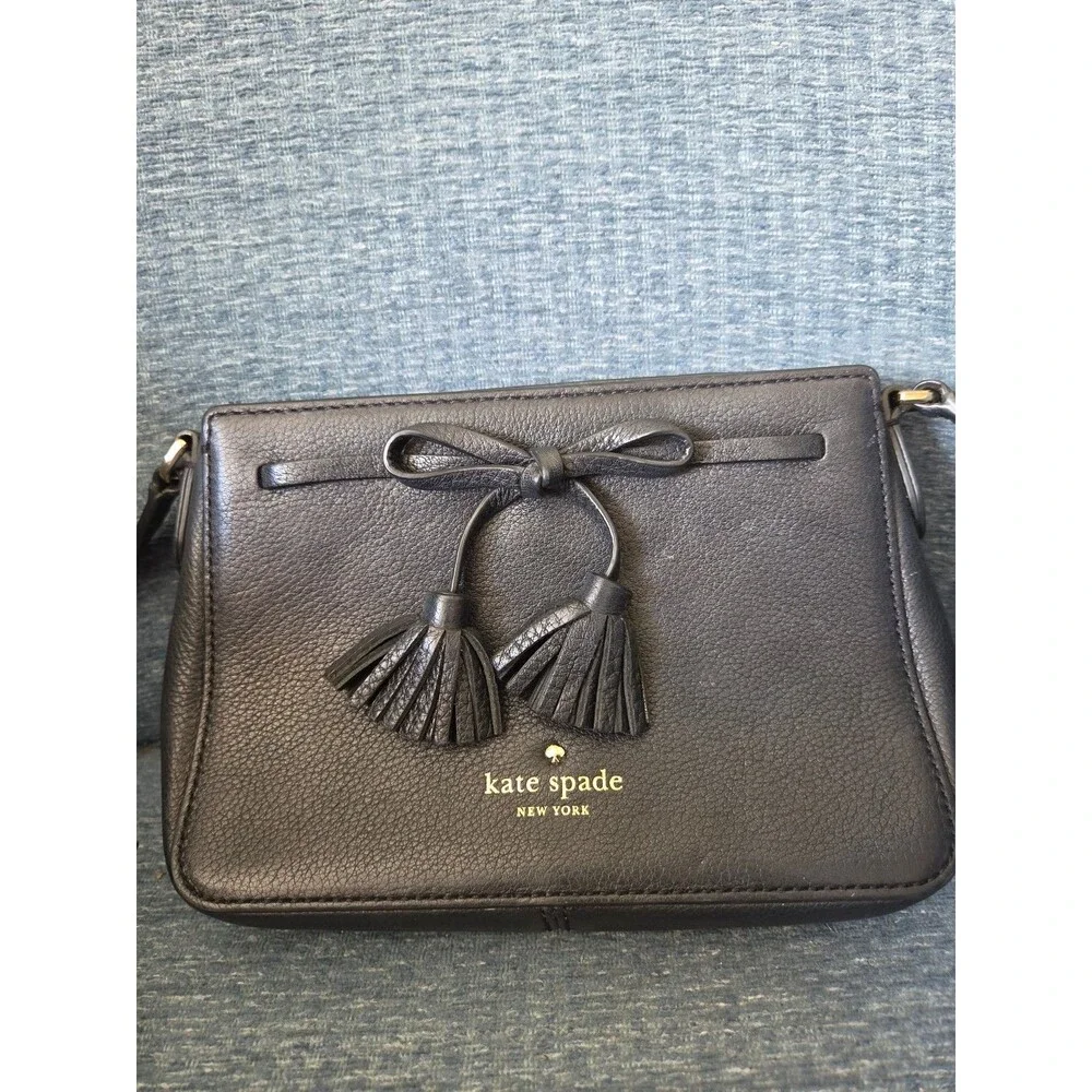 Kate Spade Hayes Street Eniko Black Leather Crossbody Bag Bow & Tassels